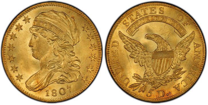 1807 Capped Bust Left Half Eagle. BD-8. MS-67 (PCGS).